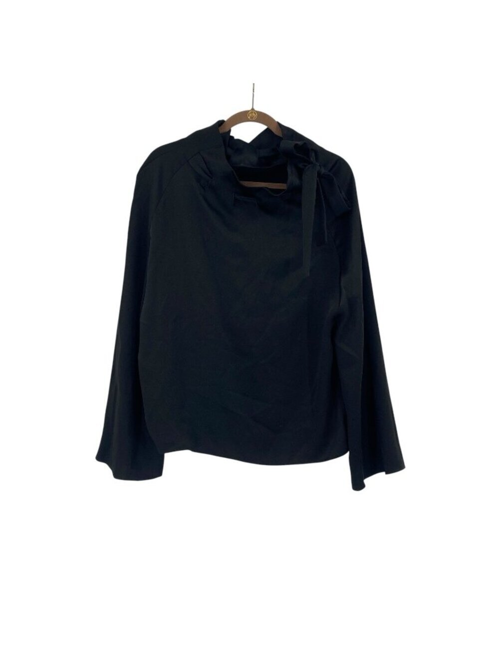 Rosetta Getty Size 4 Black Satin Long Sleeve Blouse Tie Collar Accent USA